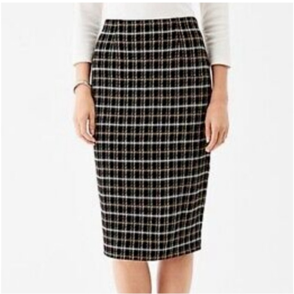 J. Jill | Black Plaid Ponte Pencil Skirt Sz LP